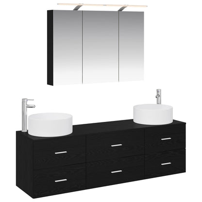 vidaXL Bathroom Furniture Set 4 pcs Black Oak