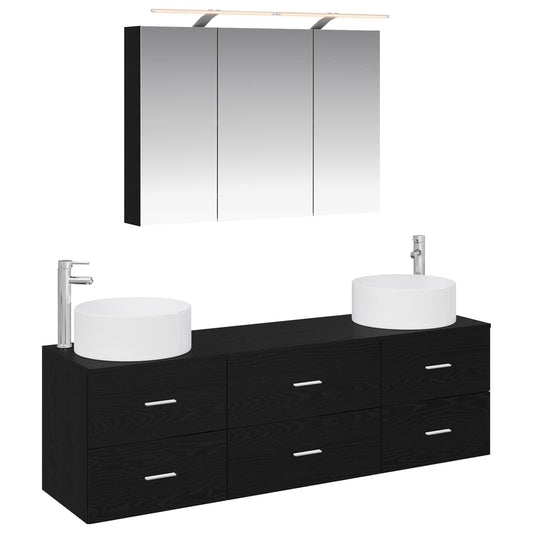 vidaXL Bathroom Furniture Set 4 pcs Black Oak