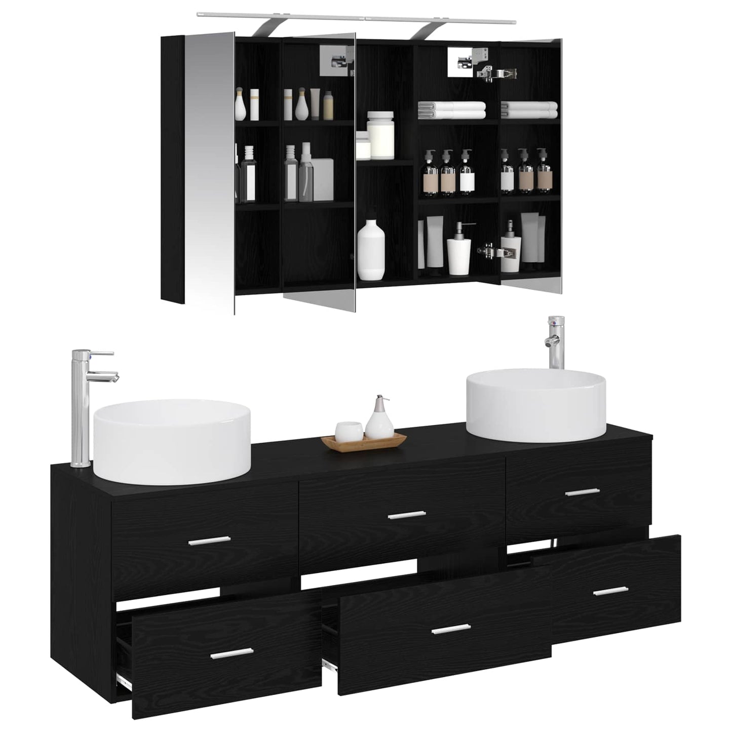 vidaXL Bathroom Furniture Set 4 pcs Black Oak