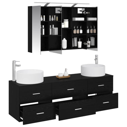 vidaXL Bathroom Furniture Set 4 pcs Black Oak
