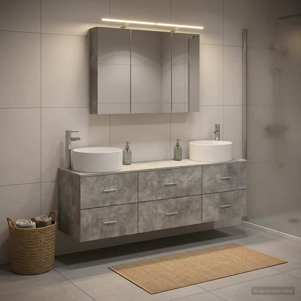 vidaXL Bathroom Furniture Set 4 pcs Concrete Grey