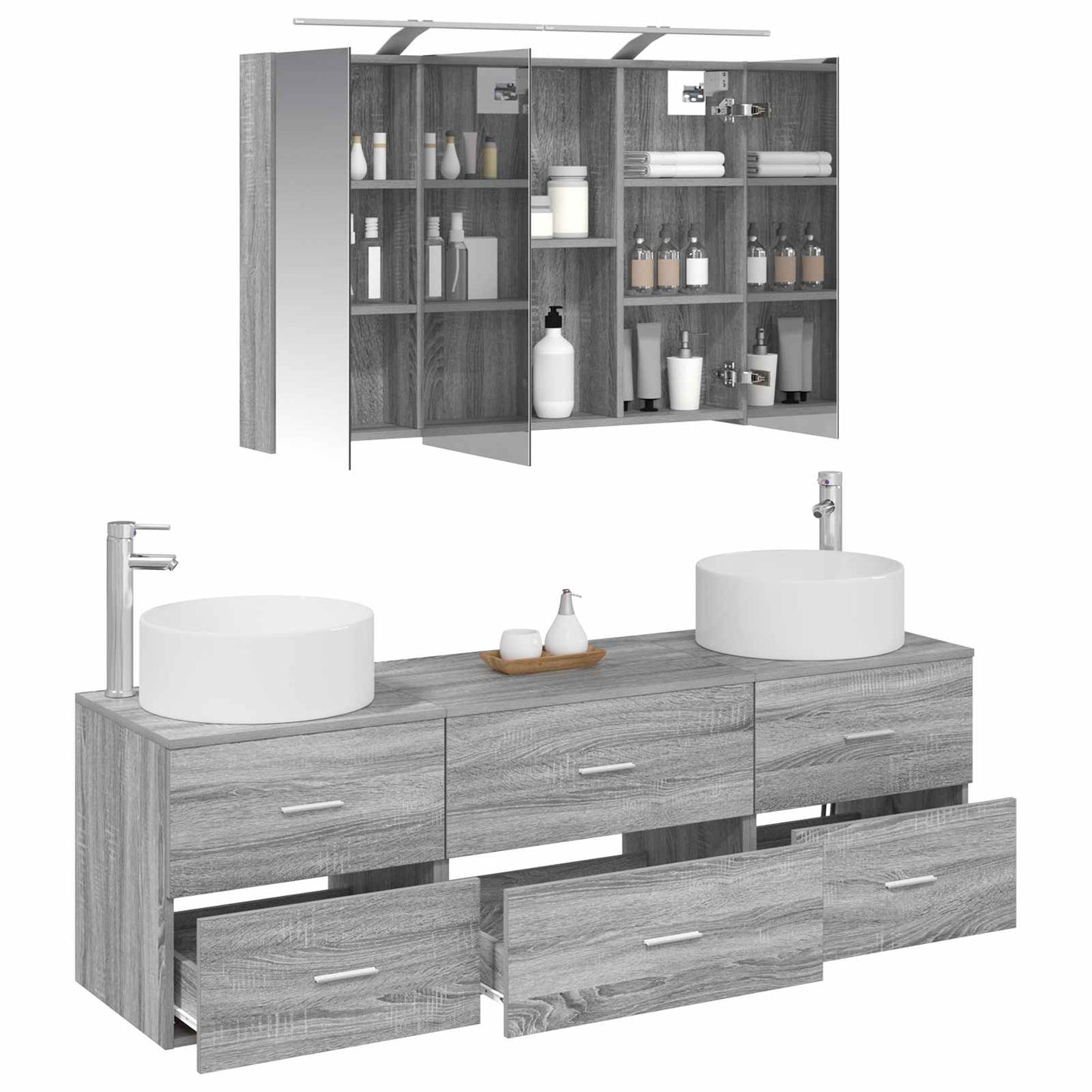 vidaXL Bathroom Furniture Set 4 pcs Grey Sonoma