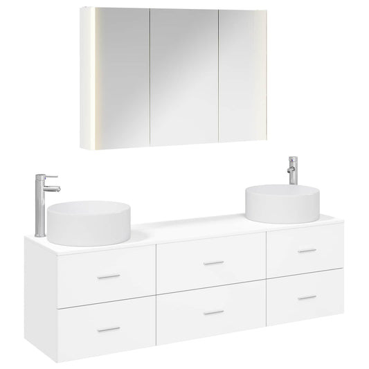vidaXL Bathroom Furniture Set 4 pcs White Engineered Wood and Glass