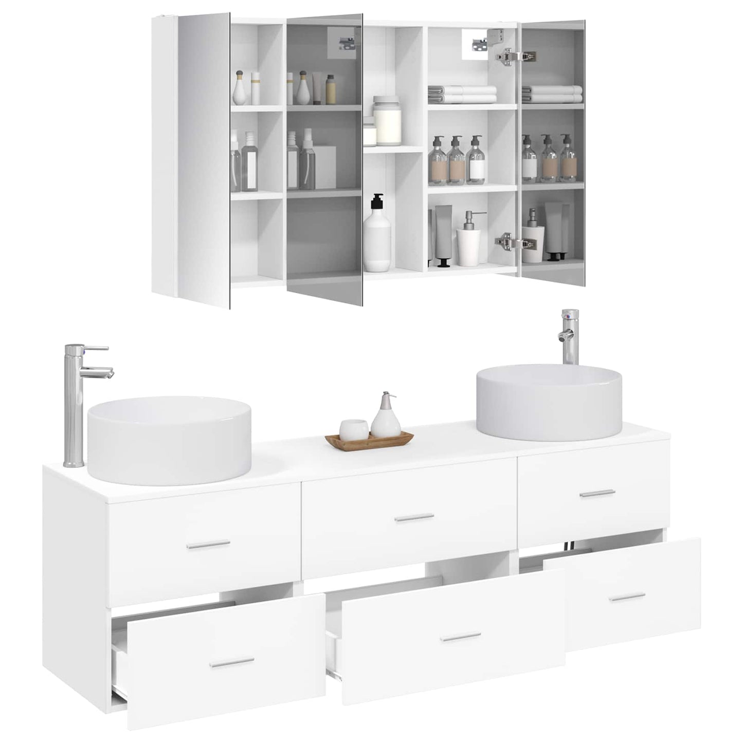 vidaXL Bathroom Furniture Set 4 pcs White Engineered Wood and Glass