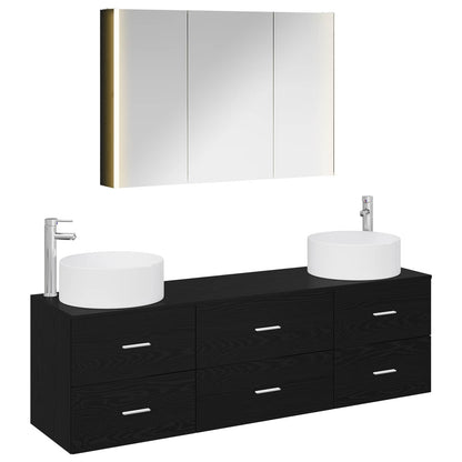 vidaXL Bathroom Furniture Set 4 pcs Black Oak