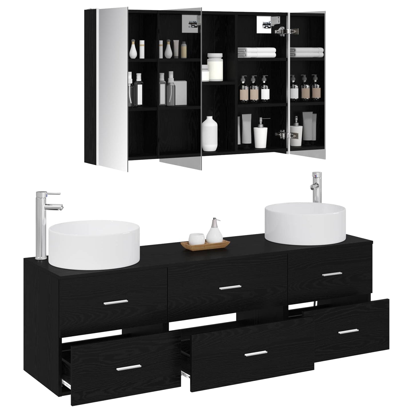 vidaXL Bathroom Furniture Set 4 pcs Black Oak