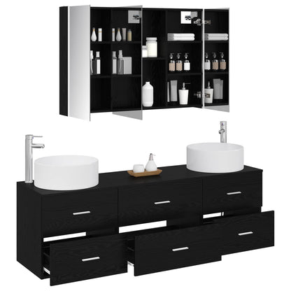 vidaXL Bathroom Furniture Set 4 pcs Black Oak