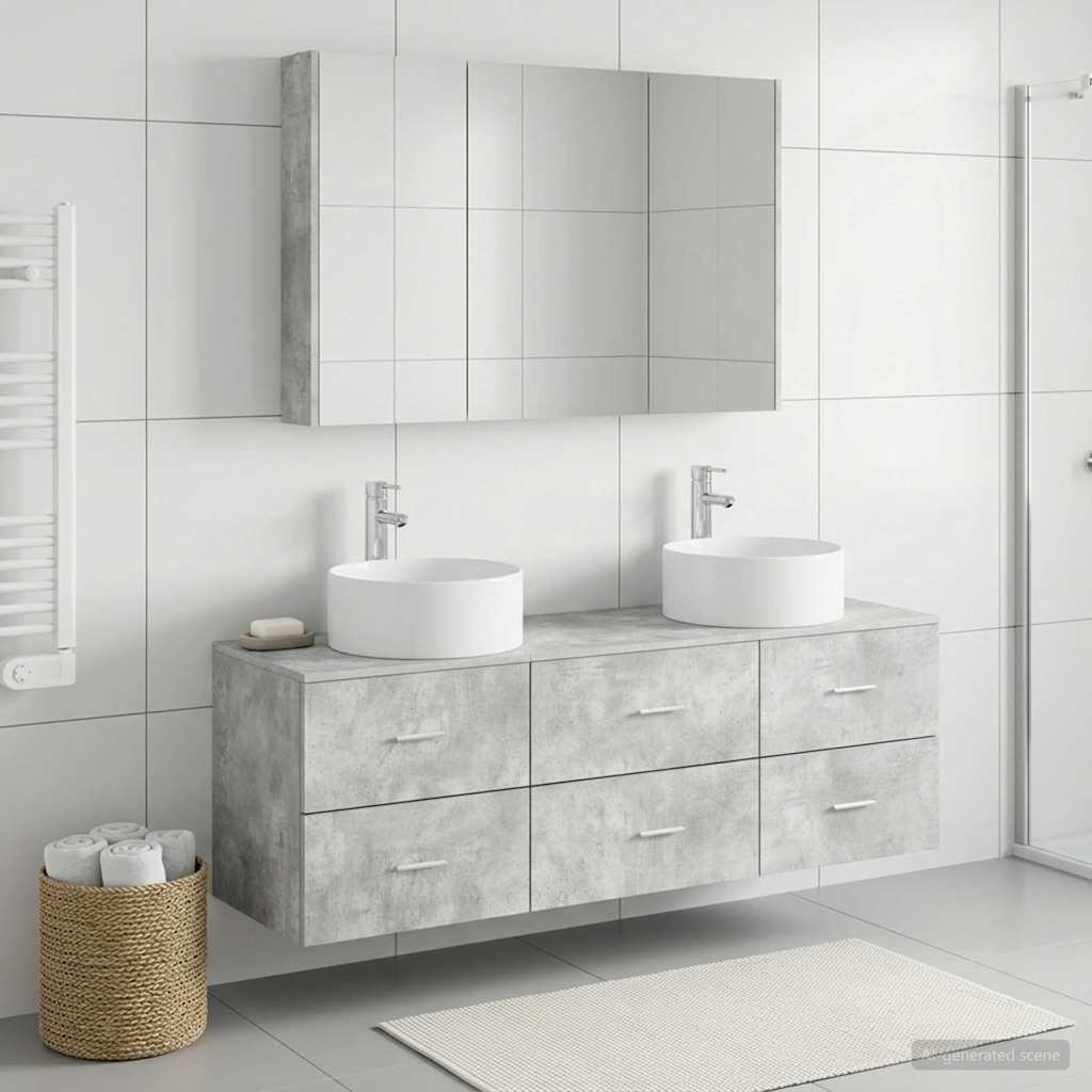 vidaXL Bathroom Furniture Set 4 pcs Concrete Grey