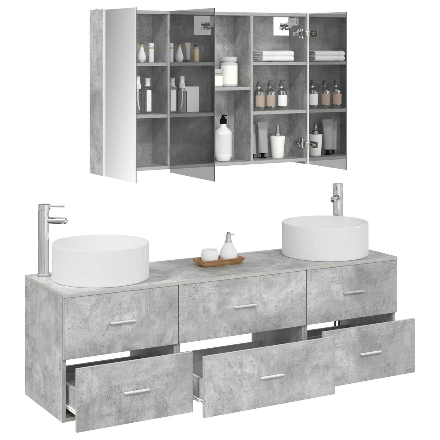vidaXL Bathroom Furniture Set 4 pcs Concrete Grey