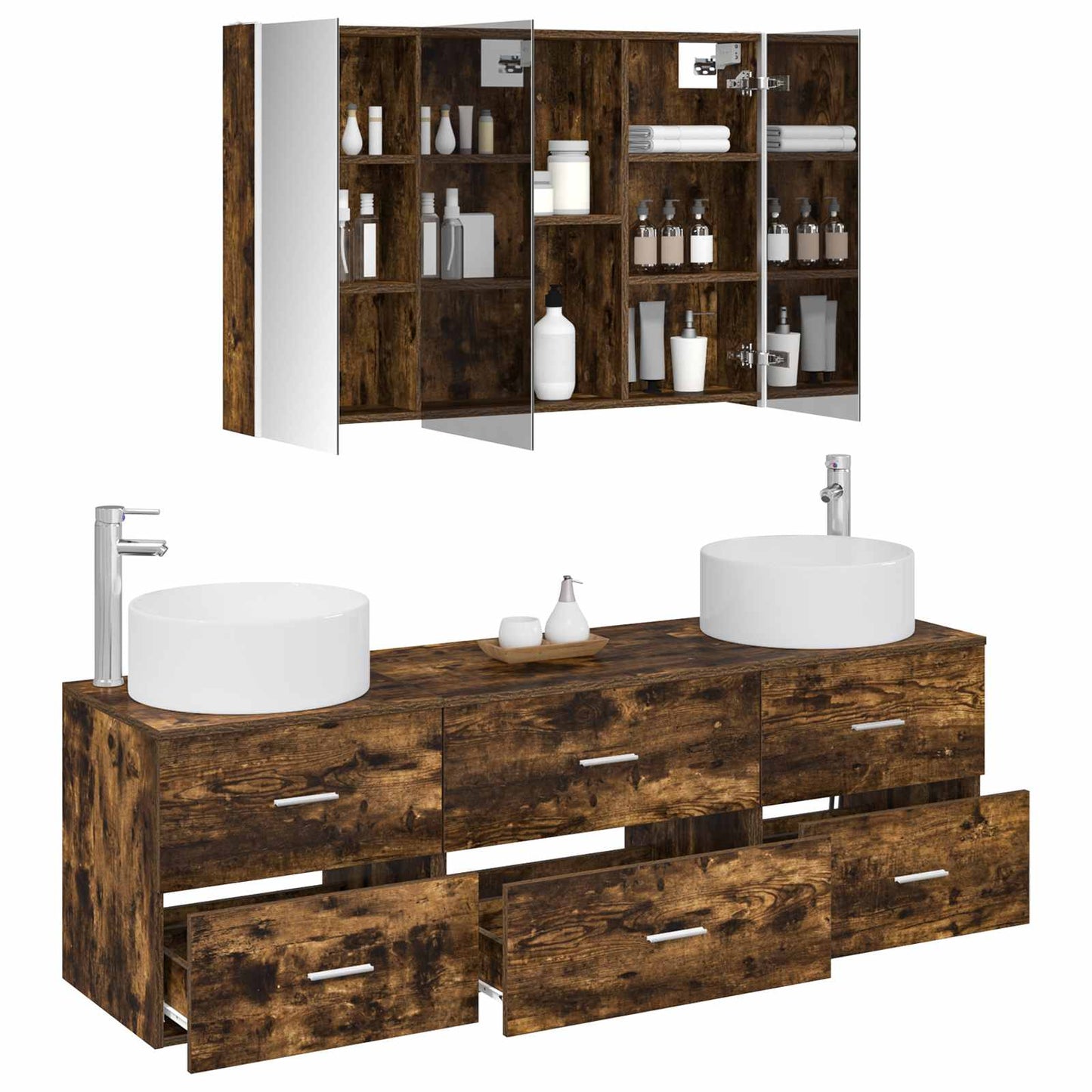 vidaXL Bathroom Furniture Set 4 pcs Smoked Oak