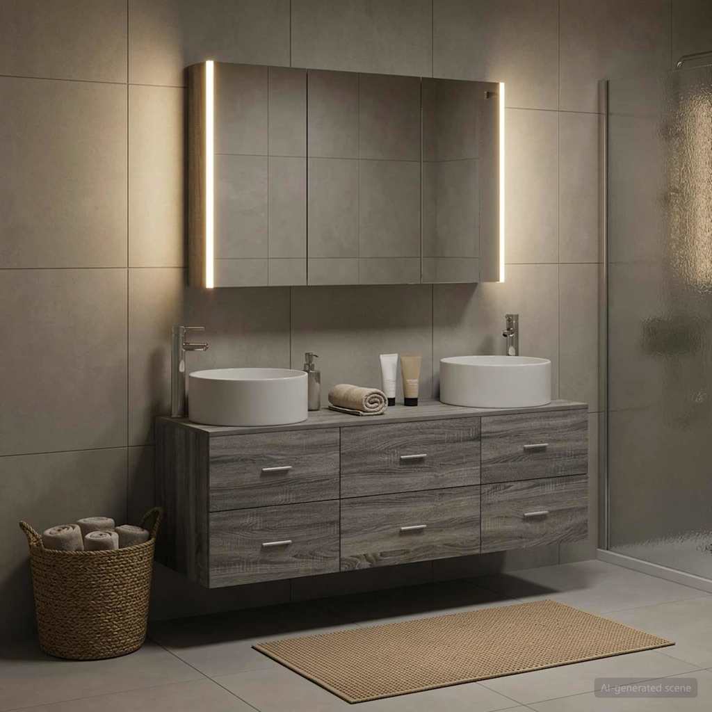 vidaXL Bathroom Furniture Set 4 pcs Grey Sonoma