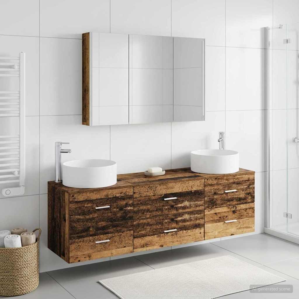 vidaXL Bathroom Furniture Set 4 pcs Old Wood Engineered Wood and Glass