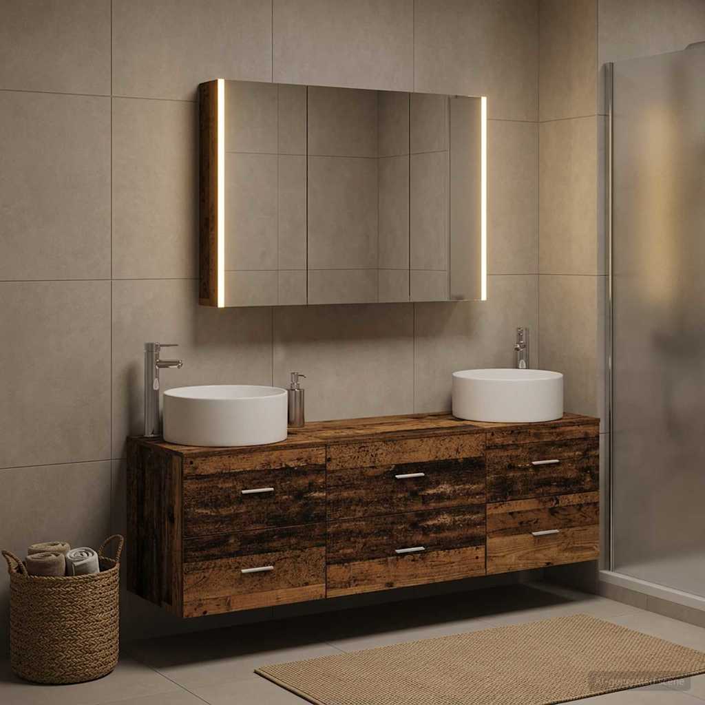 vidaXL Bathroom Furniture Set 4 pcs Old Wood Engineered Wood and Glass