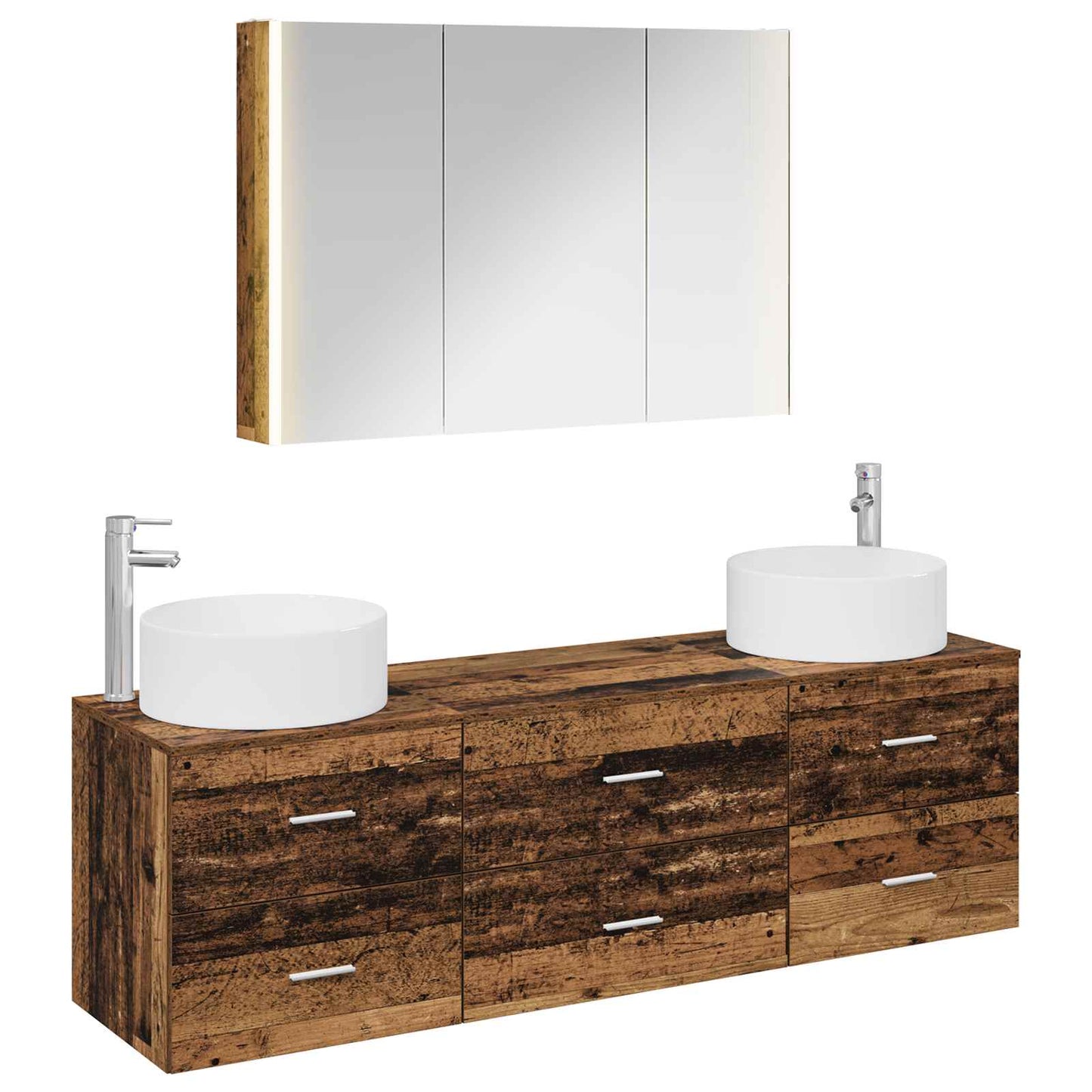 vidaXL Bathroom Furniture Set 4 pcs Old Wood Engineered Wood and Glass
