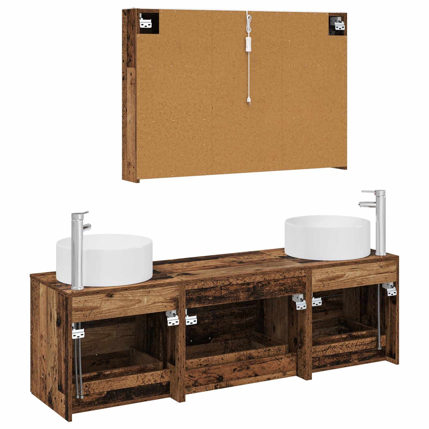 vidaXL Bathroom Furniture Set 4 pcs Old Wood Engineered Wood and Glass