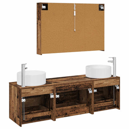 vidaXL Bathroom Furniture Set 4 pcs Old Wood Engineered Wood and Glass