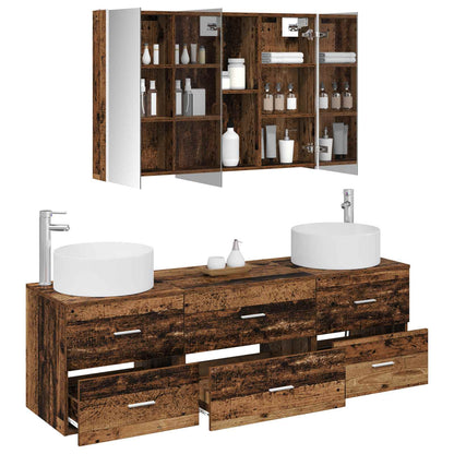 vidaXL Bathroom Furniture Set 4 pcs Old Wood Engineered Wood and Glass