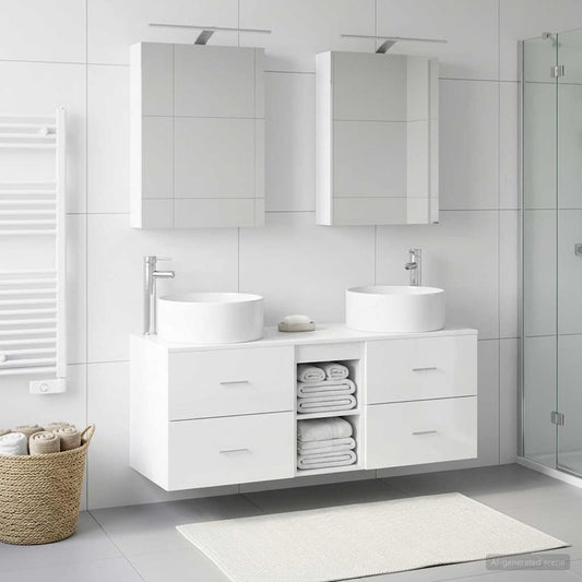 vidaXL Bathroom Furniture Set 5 pcs White Engineered Wood and Glass