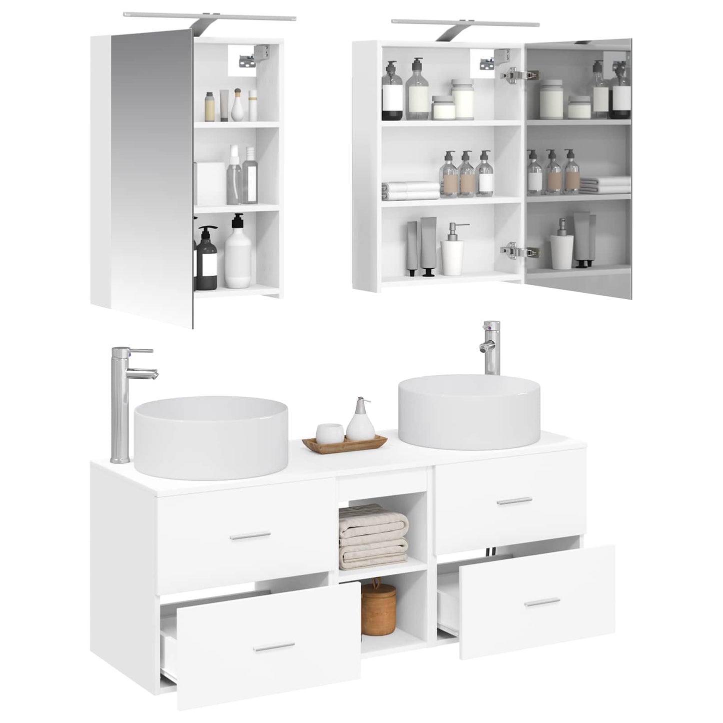 vidaXL Bathroom Furniture Set 5 pcs White Engineered Wood and Glass