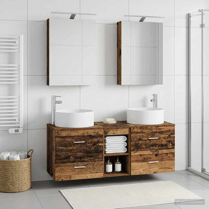 vidaXL Bathroom Furniture Set 5 pcs Old Wood Engineered Wood and Glass
