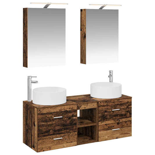 vidaXL Bathroom Furniture Set 5 pcs Old Wood Engineered Wood and Glass