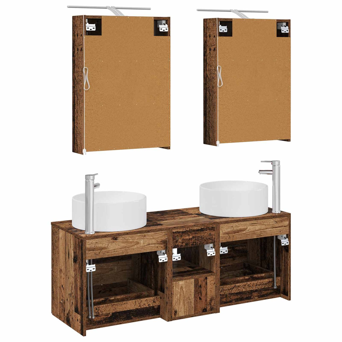 vidaXL Bathroom Furniture Set 5 pcs Old Wood Engineered Wood and Glass