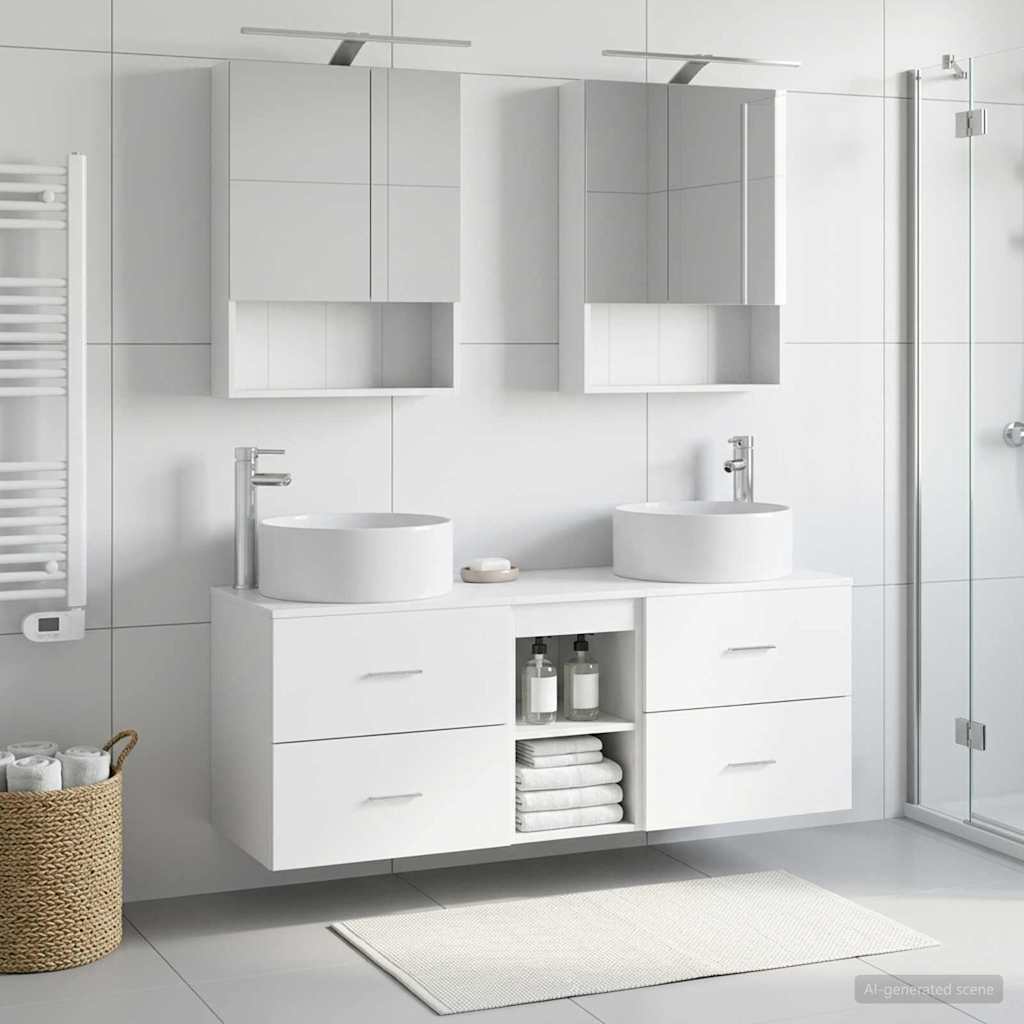 vidaXL Bathroom Furniture Set 5 pcs White Engineered Wood and Glass