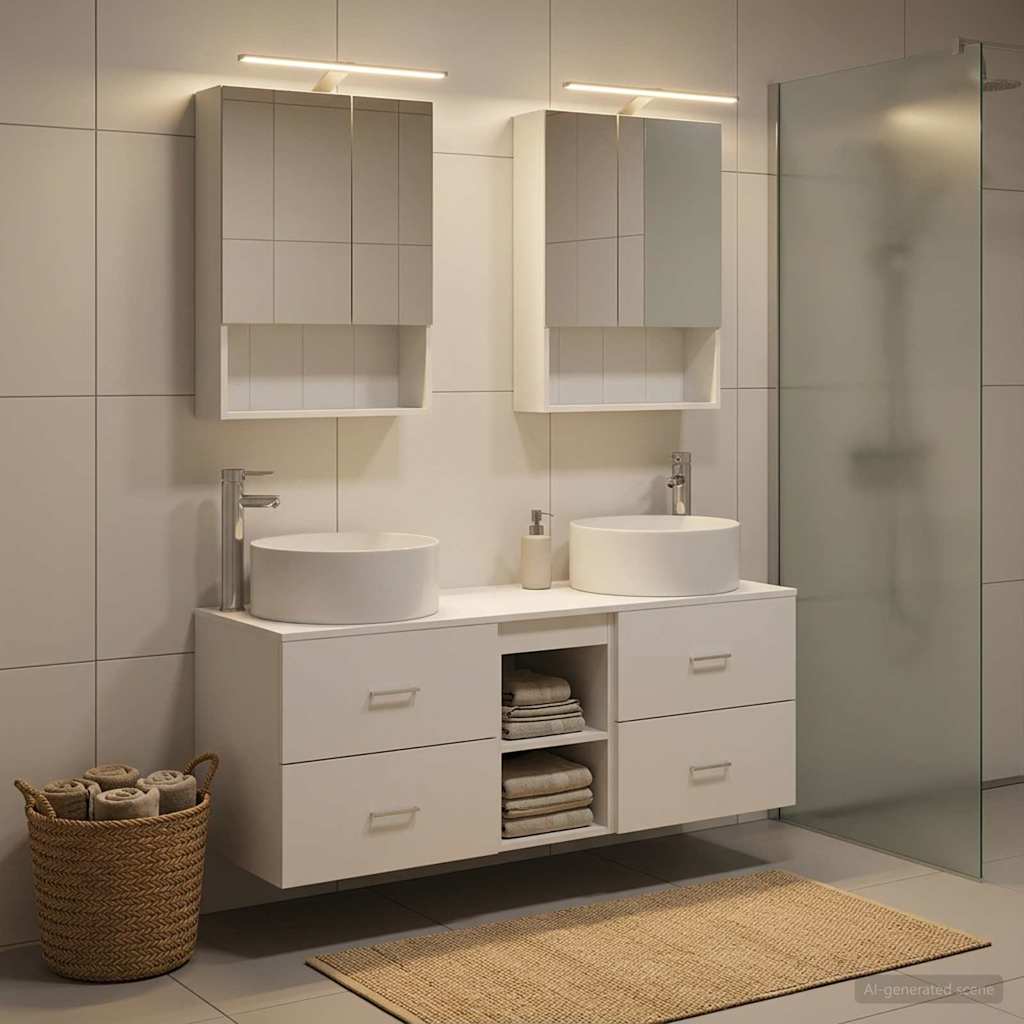 vidaXL Bathroom Furniture Set 5 pcs White Engineered Wood and Glass
