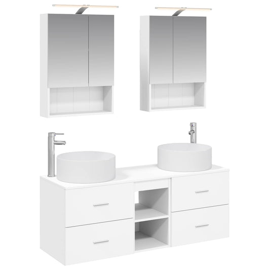 vidaXL Bathroom Furniture Set 5 pcs White Engineered Wood and Glass