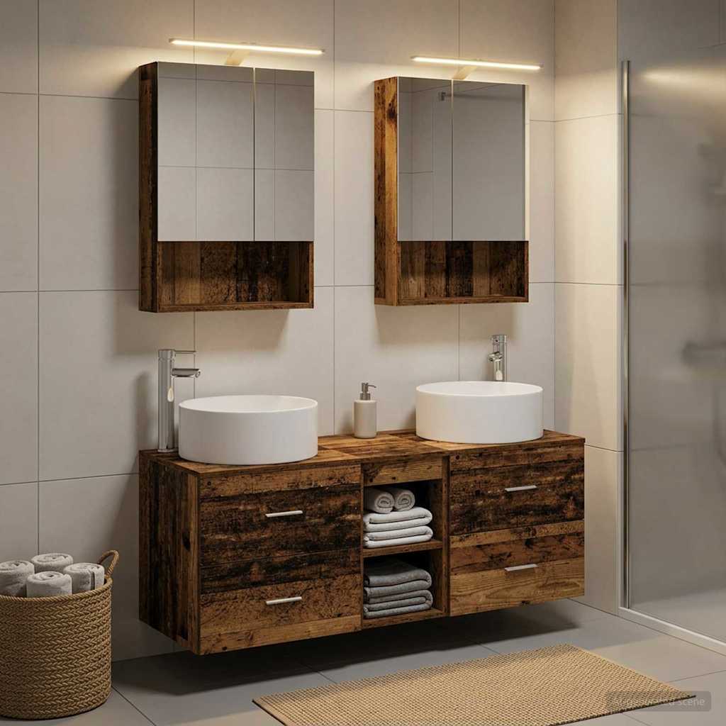 vidaXL Bathroom Furniture Set 5 pcs Old Wood Engineered Wood and Glass