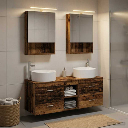 vidaXL Bathroom Furniture Set 5 pcs Old Wood Engineered Wood and Glass