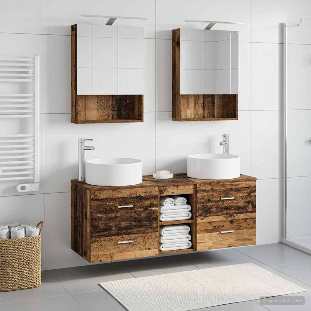 vidaXL Bathroom Furniture Set 5 pcs Old Wood Engineered Wood and Glass