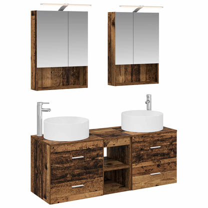 vidaXL Bathroom Furniture Set 5 pcs Old Wood Engineered Wood and Glass