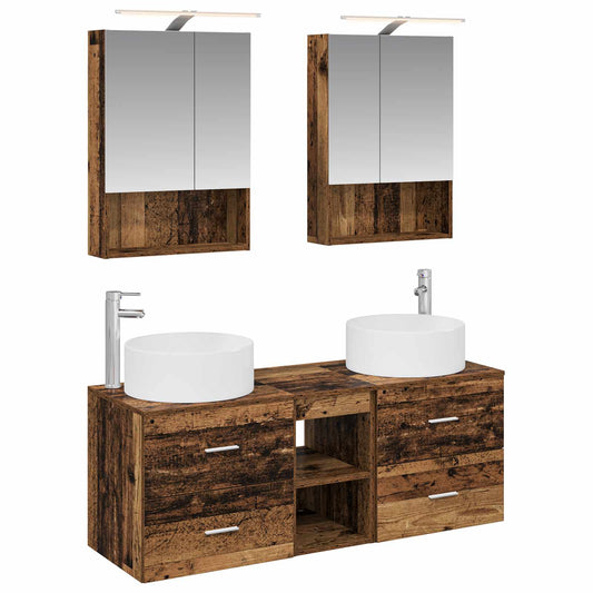 vidaXL Bathroom Furniture Set 5 pcs Old Wood Engineered Wood and Glass