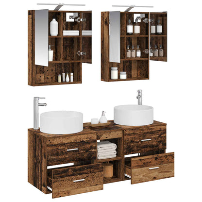 vidaXL Bathroom Furniture Set 5 pcs Old Wood Engineered Wood and Glass