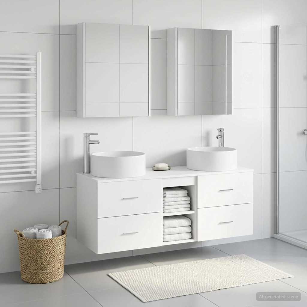 vidaXL Bathroom Furniture Set 5 pcs White Engineered Wood and Glass