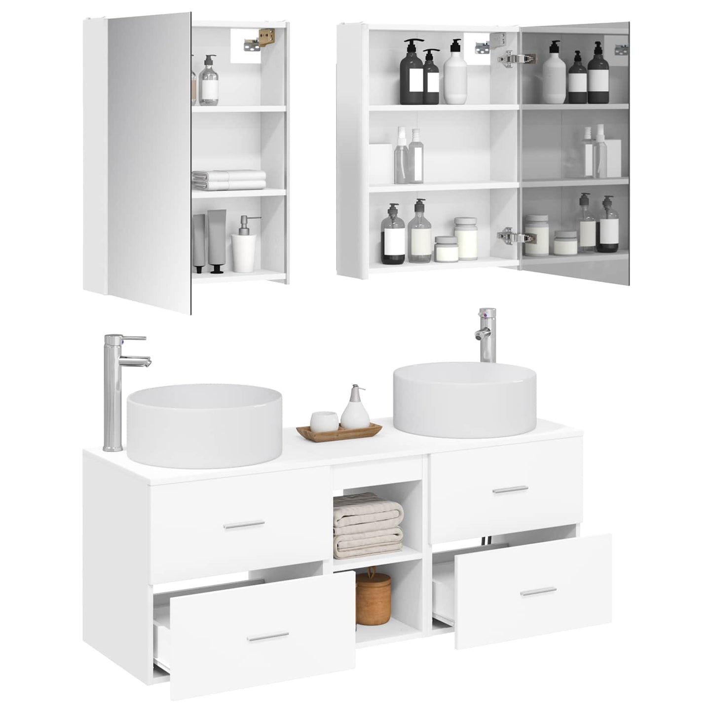 vidaXL Bathroom Furniture Set 5 pcs White Engineered Wood and Glass