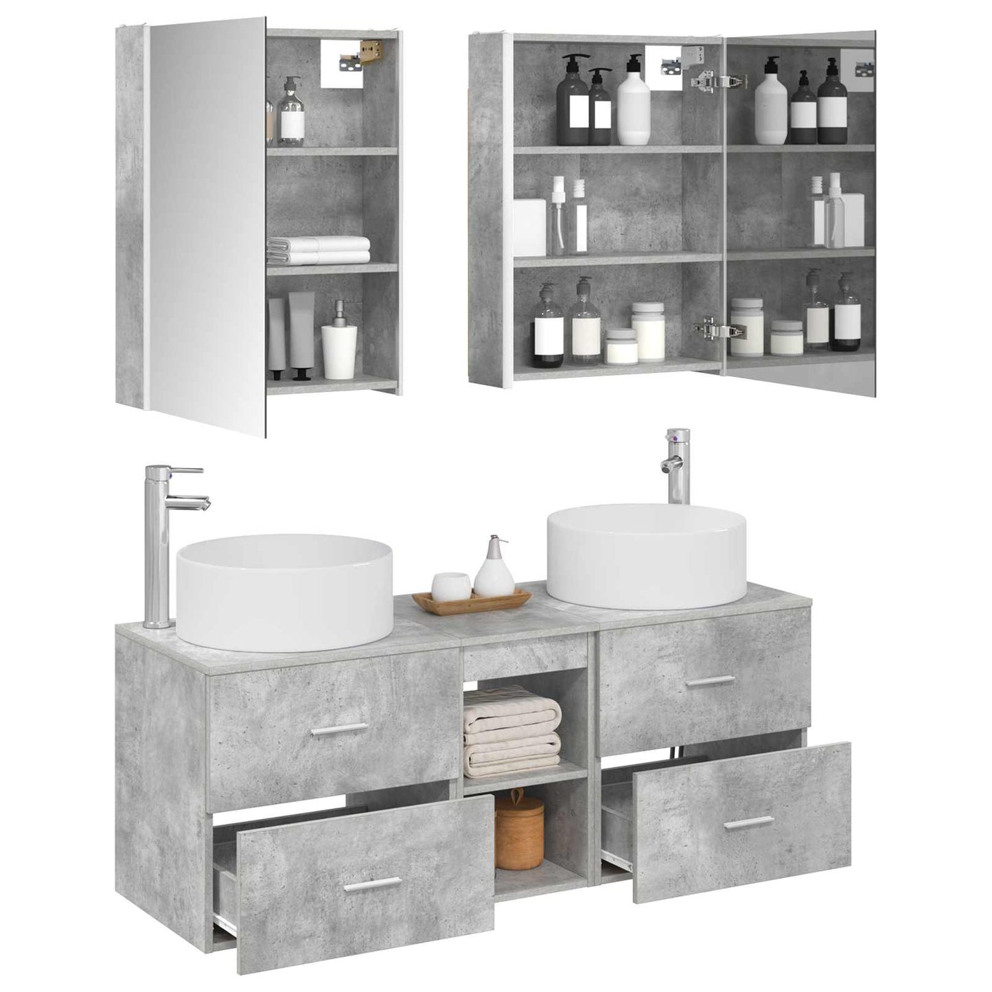vidaXL Bathroom Furniture Set 5 pcs Concrete Grey