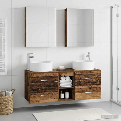 vidaXL Bathroom Furniture Set 5 pcs Old Wood Engineered Wood and Glass