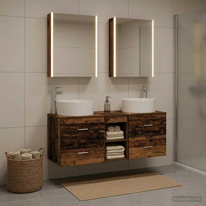 vidaXL Bathroom Furniture Set 5 pcs Old Wood Engineered Wood and Glass