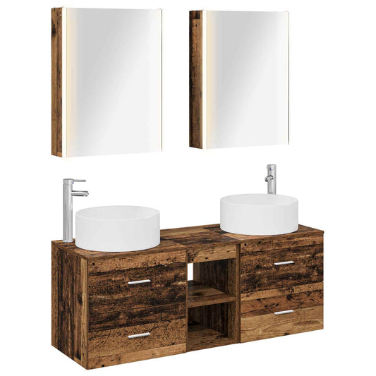 vidaXL Bathroom Furniture Set 5 pcs Old Wood Engineered Wood and Glass