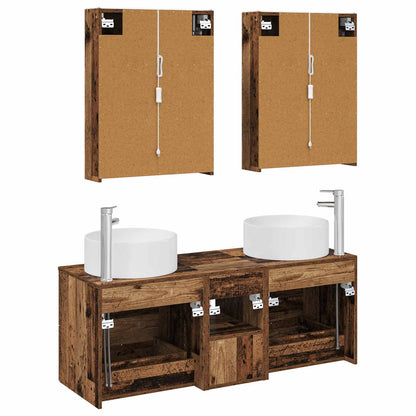 vidaXL Bathroom Furniture Set 5 pcs Old Wood Engineered Wood and Glass