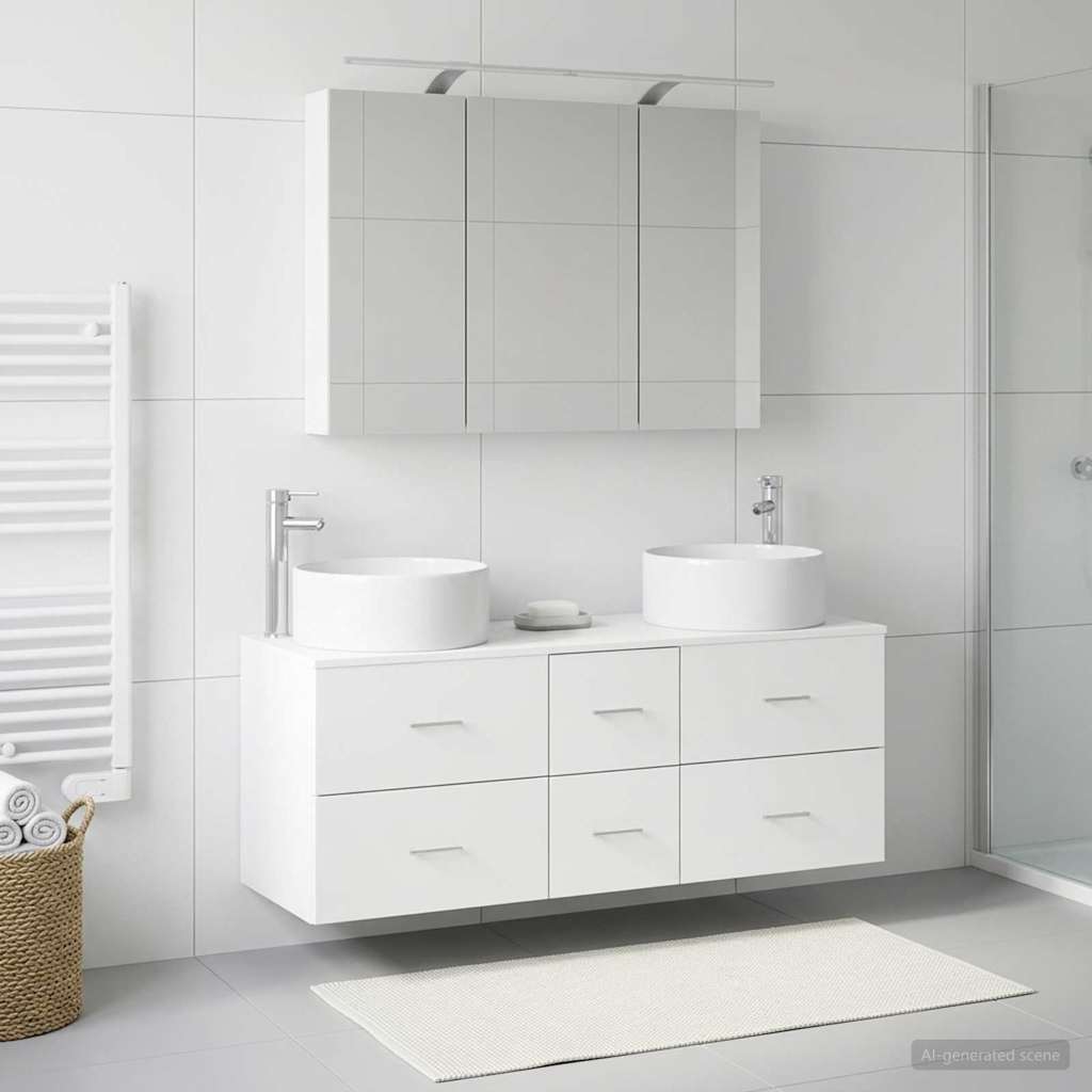 vidaXL Bathroom Furniture Set 4 pcs White Engineered Wood and Glass