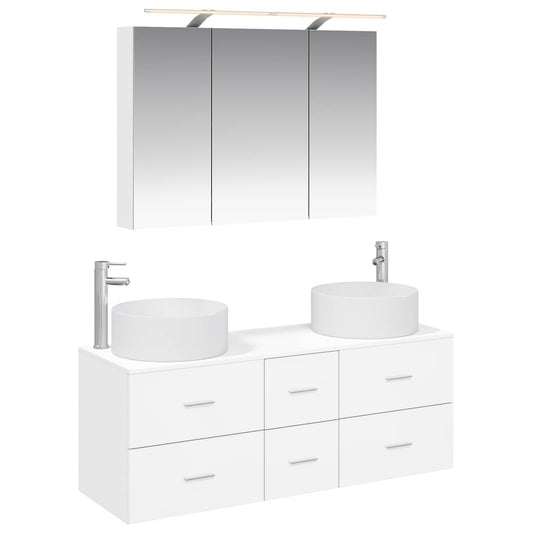 vidaXL Bathroom Furniture Set 4 pcs White Engineered Wood and Glass