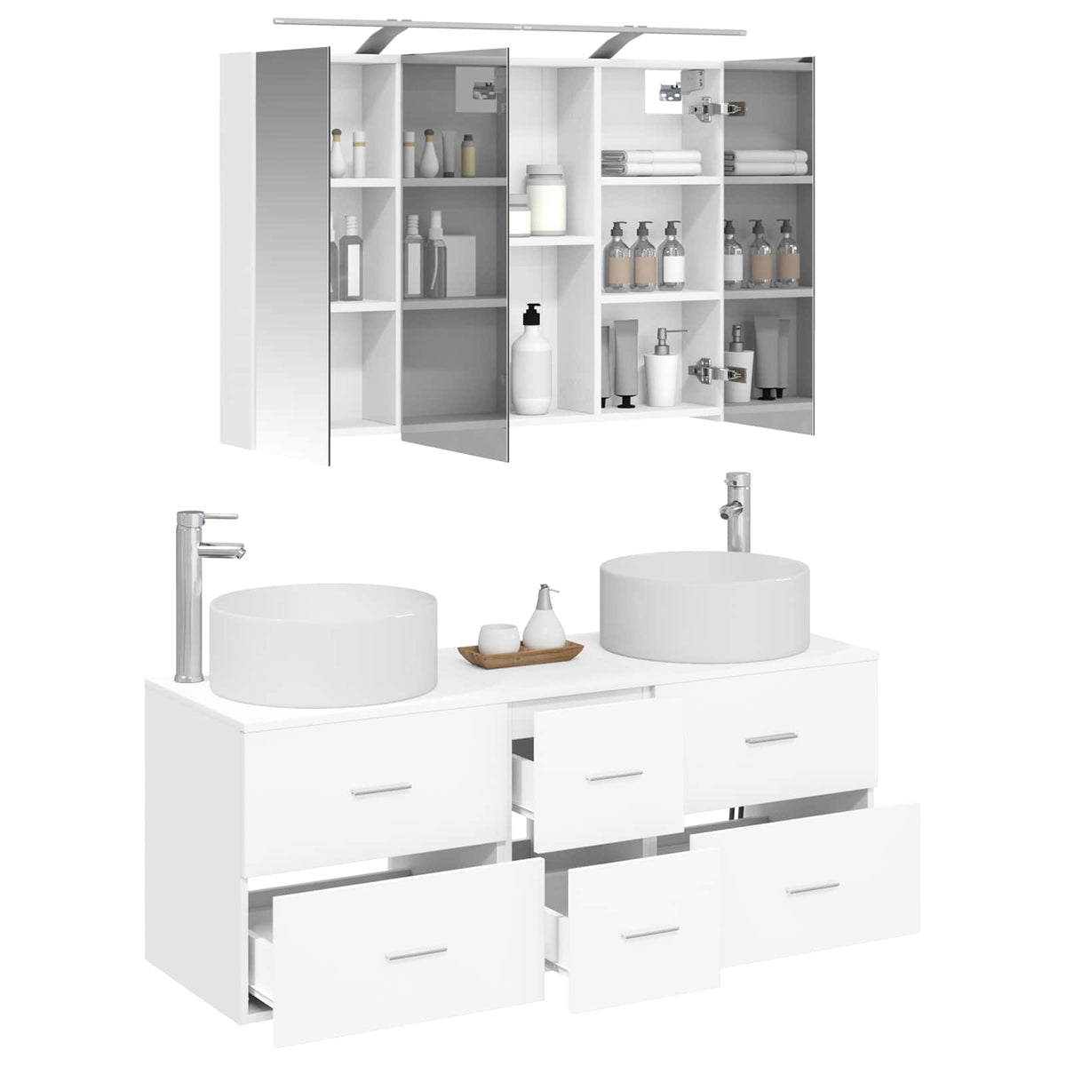 vidaXL Bathroom Furniture Set 4 pcs White Engineered Wood and Glass