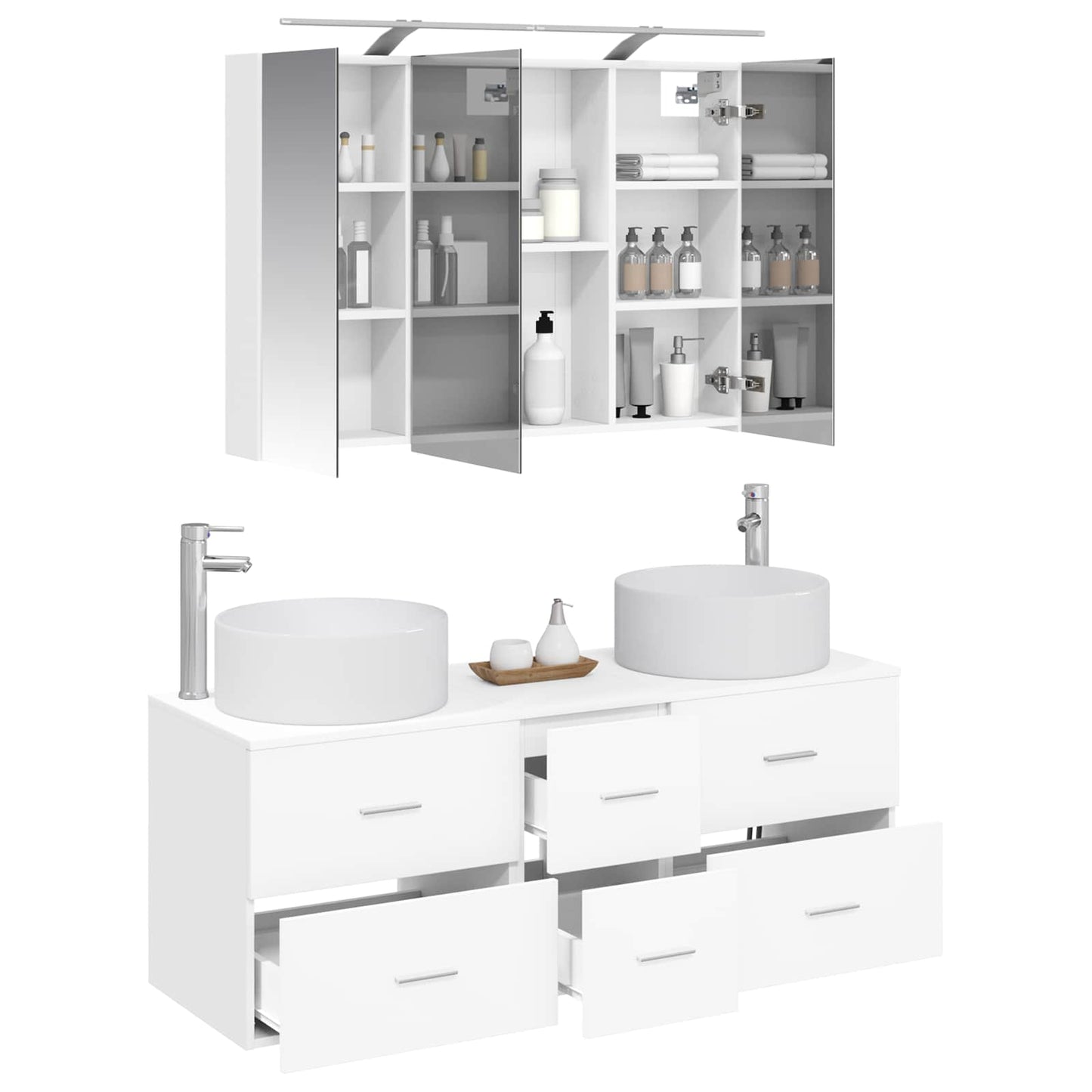 vidaXL Bathroom Furniture Set 4 pcs White Engineered Wood and Glass