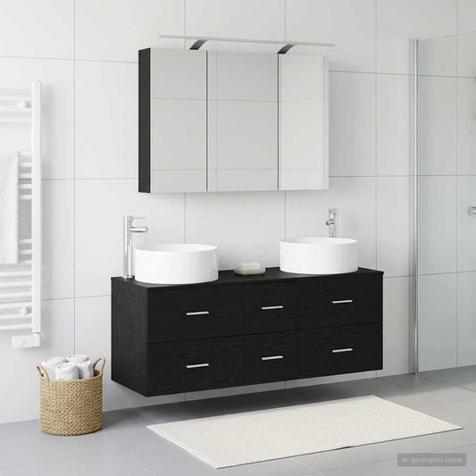 vidaXL Bathroom Furniture Set 4 pcs Black Oak