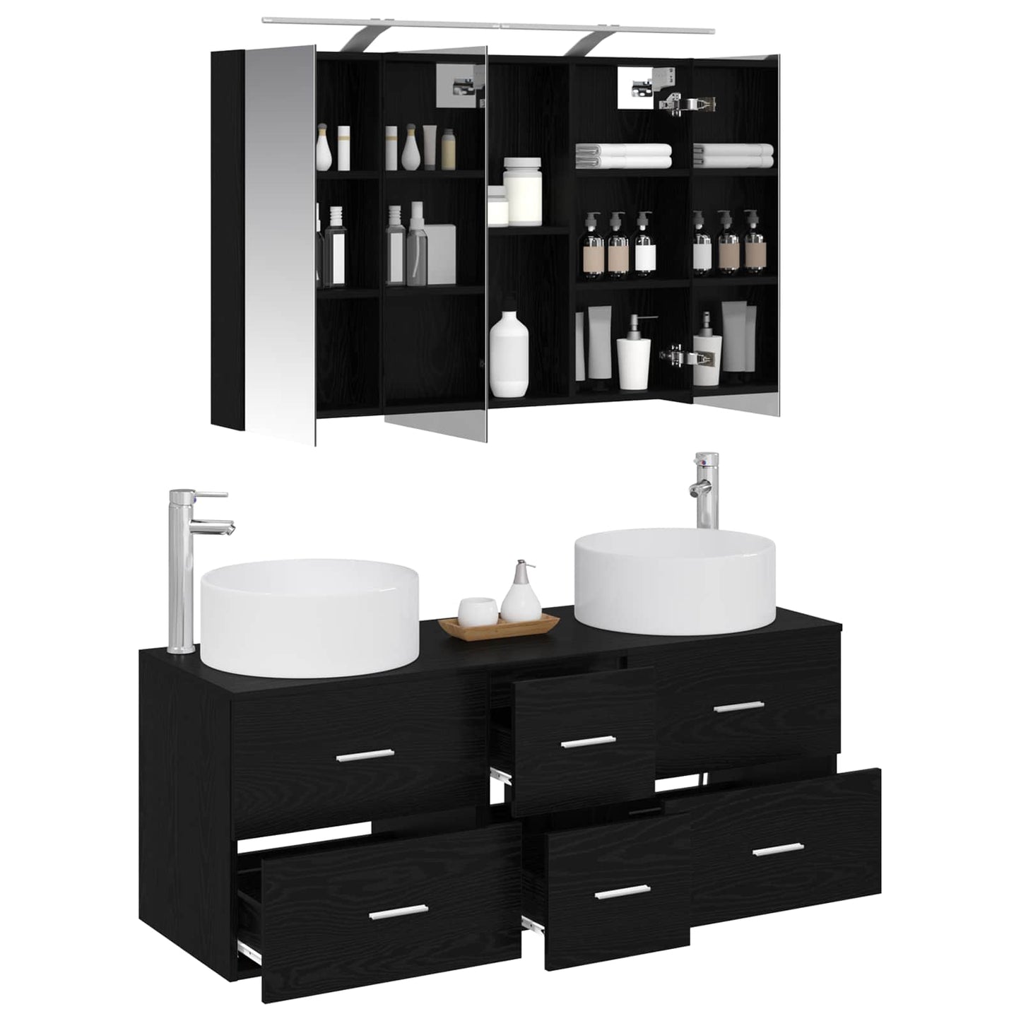 vidaXL Bathroom Furniture Set 4 pcs Black Oak