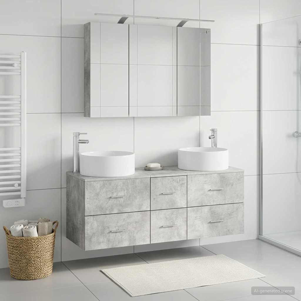 vidaXL Bathroom Furniture Set 4 pcs Concrete Grey