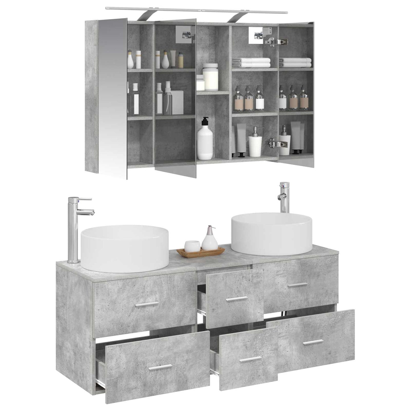 vidaXL Bathroom Furniture Set 4 pcs Concrete Grey